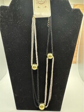 Princess Accessories Black White Gold Multi Strand Necklace Stud Earring Set NEW